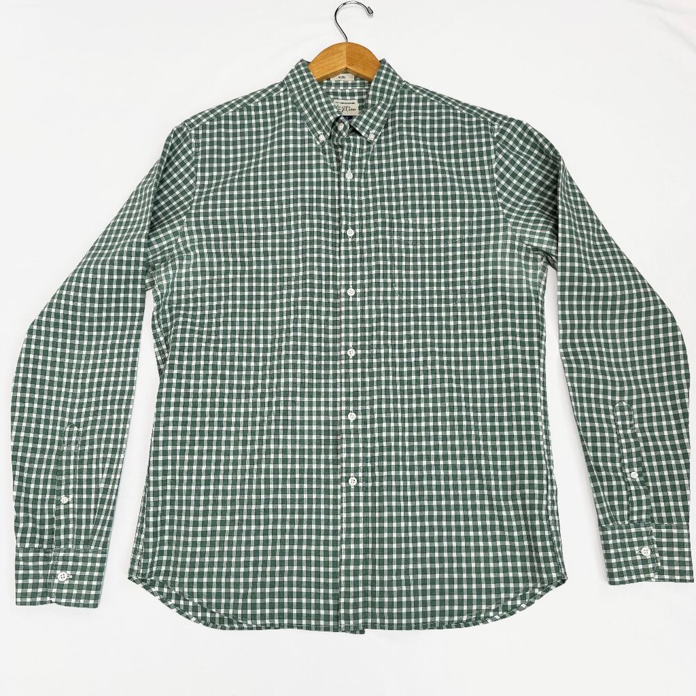 Banana Republic Men's Size L Green/White Plaid Slim Fit Shirt